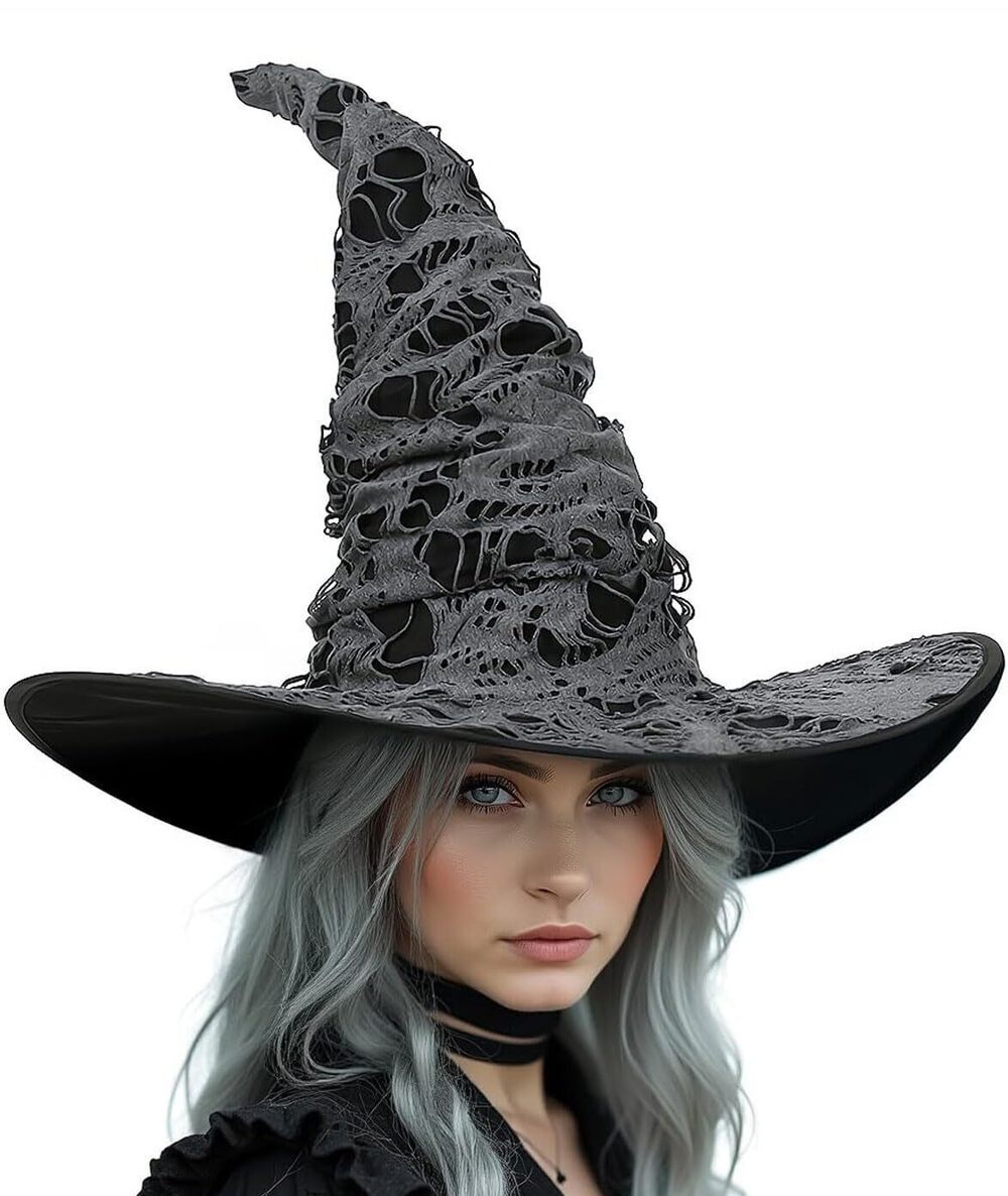 8900 Wicked Witch Hat Broken Holes Adult Witches Hat Halloween Costume